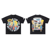 Roughplay Retro Cartoon Collage Graphic Short Sleeve Tee Men Oversized Streetwear T‑Shirt