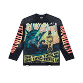 Vintage Washed Statue Of Liberty Graphic Long Sleeve Tee Roughplay Streetwear Oversized T‑Shirt