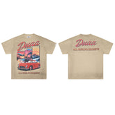 Khaki Washed Vintage Red Classic Car DUAA Graphic Oversized T‑Shirt