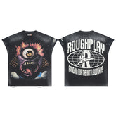 Roughplay Monster Eye Graphic Short Sleeve Tee Men Oversized Vintage Streetwear T‑Shirt