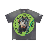 Roughplay Vintage Portrait Graphic Short Sleeve Tee Men Oversized Streetwear T‑Shirt