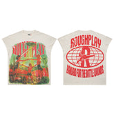 Vintage Washed Off‑White Retro Poster Globe Graphic Oversized T‑Shirt