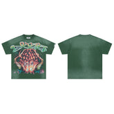 Dark Green Vintage Alien Monster Graphic Oversized T‑Shirt