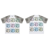 Vintage Tie‑Dye Multi‑Color 3D Letter Oversized T‑Shirt