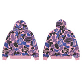 Pink Purple Camo Full Zip‑Up Hoodie Oversized Streetwear Hooded Jacket