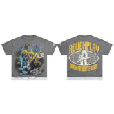 Vintage Washed Grey Rock Music Globe Graphic Oversized T‑Shirt