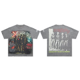 Vintage Washed Grey Band Portrait Graphic Oversized T‑Shirt