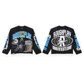 Roughplay Skeleton Retro Graphic Long Sleeve Tee Men Oversized Streetwear Top