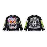 Roughplay Fire Skull Graphic Long Sleeve Tee Men Oversized Streetwear Top