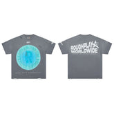 Oversized Washed Grey Graphic Tee Roughplay Worldwide Streetwear Short Sleeve T‑Shirt