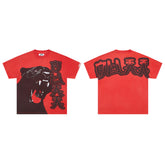 Red Vintage Panther Graphic Oversized T‑Shirt