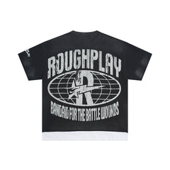 Vintage Washed Black Purple Skull Globe Graphic Oversized T‑Shirt