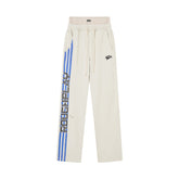 Roughplay Cream Side Stripe Letter Print Wide Leg Sweatpants Men Streetwear Loose Trousers