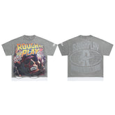 Vintage Washed Grey Skull Globe Graphic Oversized T‑Shirt