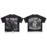 Vintage Washed Black Purple Skull Globe Graphic Oversized T‑Shirt
