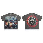 Vintage Washed Grey Skull Slogan Graphic Oversized T‑Shirt