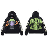 Roughplay Black Neon Green Portrait Graphic Hoodie Men Oversized Streetwear Pullover