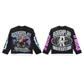 Roughplay Retro Warrior Art Graphic Long Sleeve Tee Men Oversized Streetwear Top