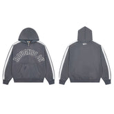 Dark Grey Washed Side Stripe Gothic Letter DUAA Zip‑Up Hoodie