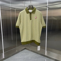 Casablanca Diamond Monogram Knit Polo Shirt - Olive Green