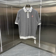 Casablanca Geometric Grid Knit Polo Shirt - Black / White