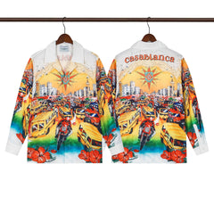 Casablanca City Traffic & Golden Sun Silk-Style Shirt - White / Multi