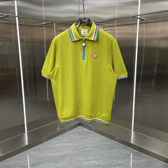 Casablanca Solid Knit Polo Shirt - Olive / Blue