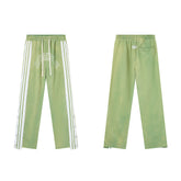 Green Washed Side Stripe Gothic Letter DUAA Wide Leg Track Pants