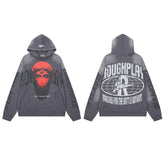 Roughplay Vintage Washed Red Portrait Graphic Hoodie Men Oversized Streetwear Pullover