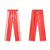 Red Side Stripe Gothic Letter DUAA Wide Leg Track Pants