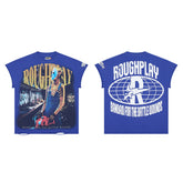 Vintage Blue Oversized Portrait Graphic Tee Roughplay Worldwide Streetwear T‑Shirt