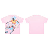 Pink Vintage Football Player Graphic Oversized T‑Shirt