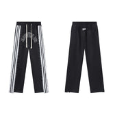Black Side Stripe Gothic Letter DUAA Wide Leg Track Pants