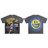 Roughplay Vintage Racer Smiley Graphic Short Sleeve Tee Men Oversized Streetwear T‑Shirt