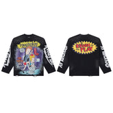 Roughplay Black Vintage Comic Graphic Long Sleeve Tee Men Oversized Streetwear Top