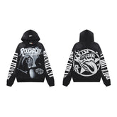 Roughplay Black Skull Tongue Graphic Hoodie Men Oversized Streetwear Pullover