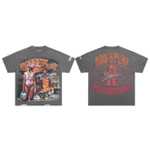 Vintage Washed Grey Retro Poster Globe Graphic Oversized T‑Shirt