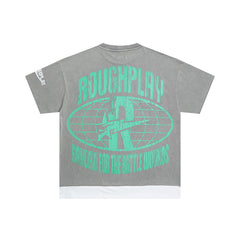 Vintage Washed Grey Clown Rhinestone Graphic Oversized T‑Shirt