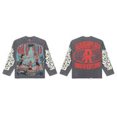 Roughplay Vintage Retro Poster Graphic Long Sleeve Tee Men Oversized Streetwear Top
