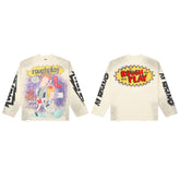 Roughplay Vintage Comic Graphic Long Sleeve Tee Men Oversized Streetwear Top