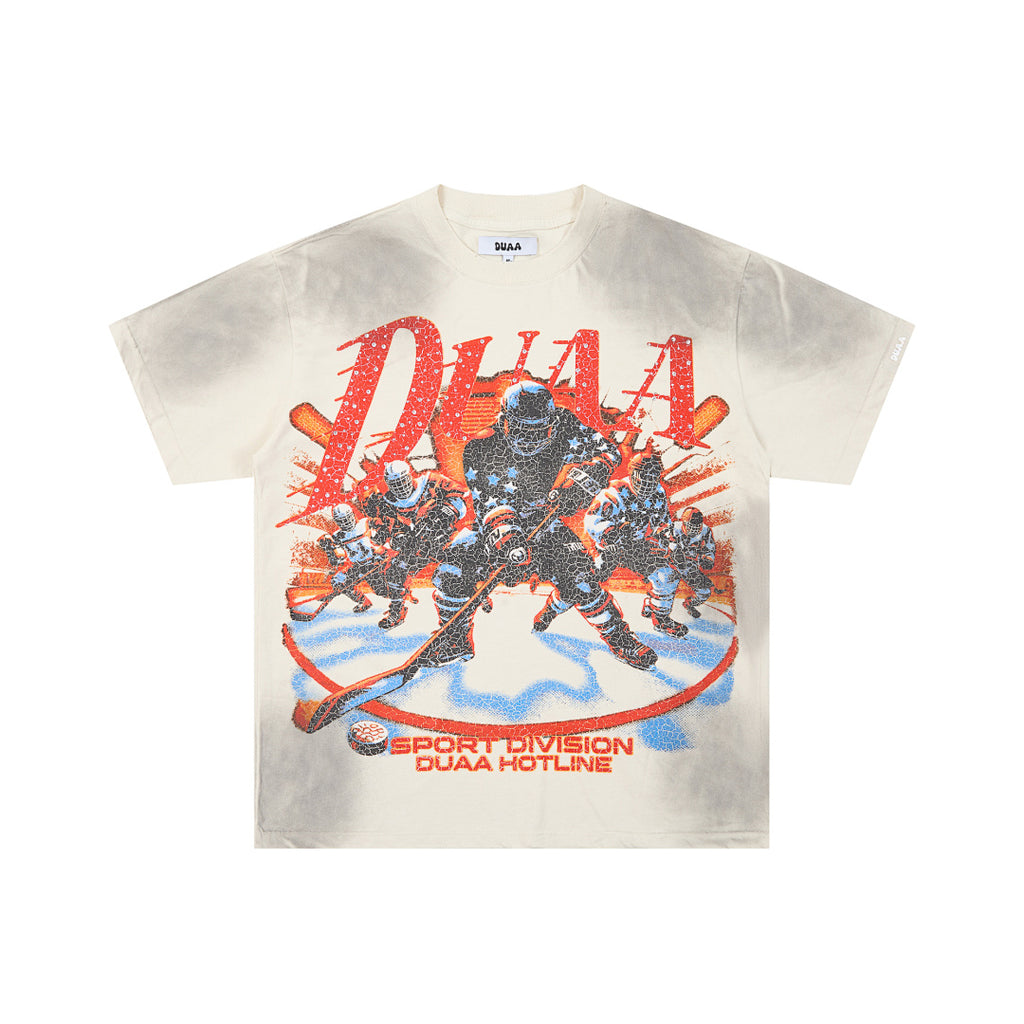 Washed Tie‑Dye Vintage Hockey Player DUAA Graphic Oversi