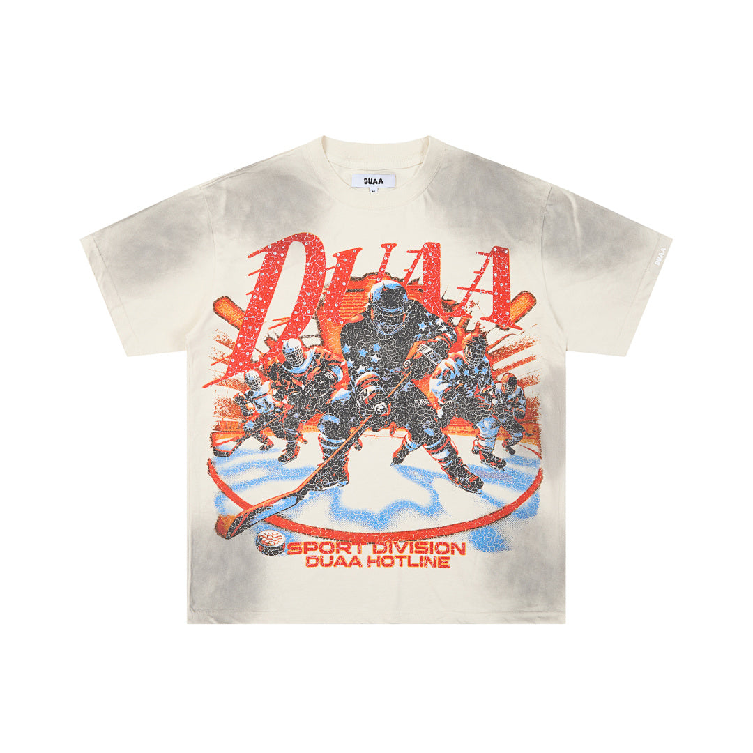 Washed Tie‑Dye Vintage Hockey Player DUAA Graphic Oversi