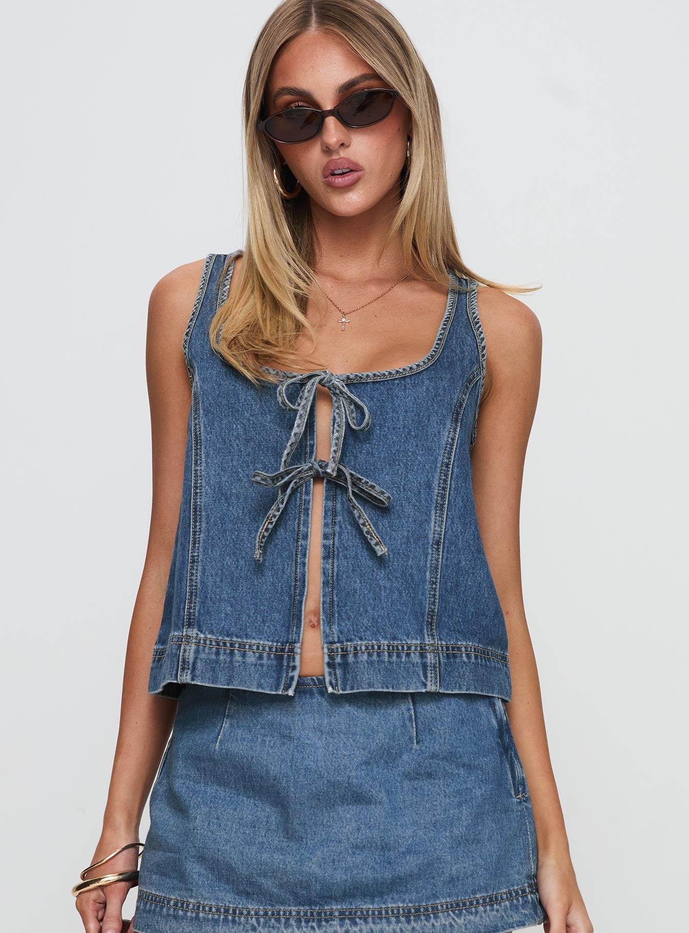 Denim Tie Top Mid Wash