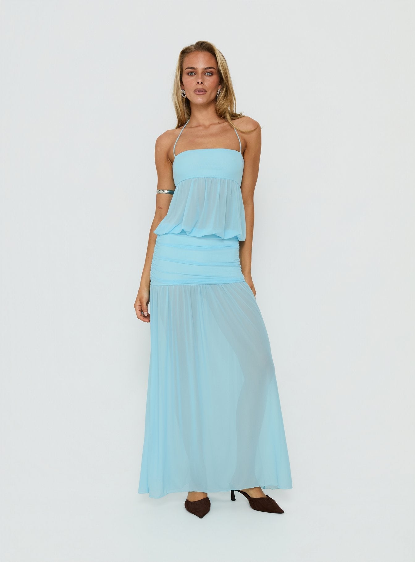 Halter Blouson Maxi Dress Blue
