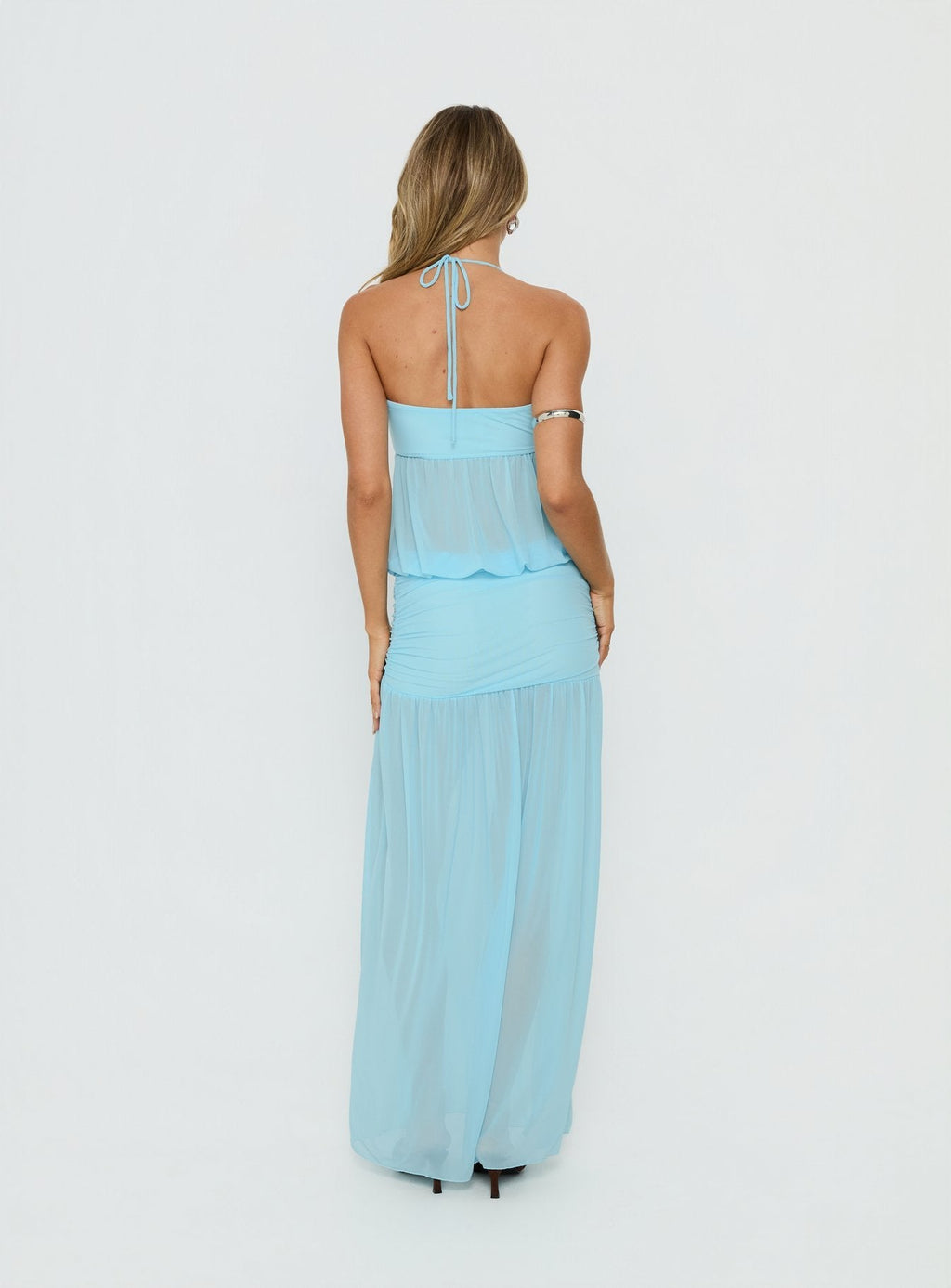 Halter Blouson Maxi Dress Blue