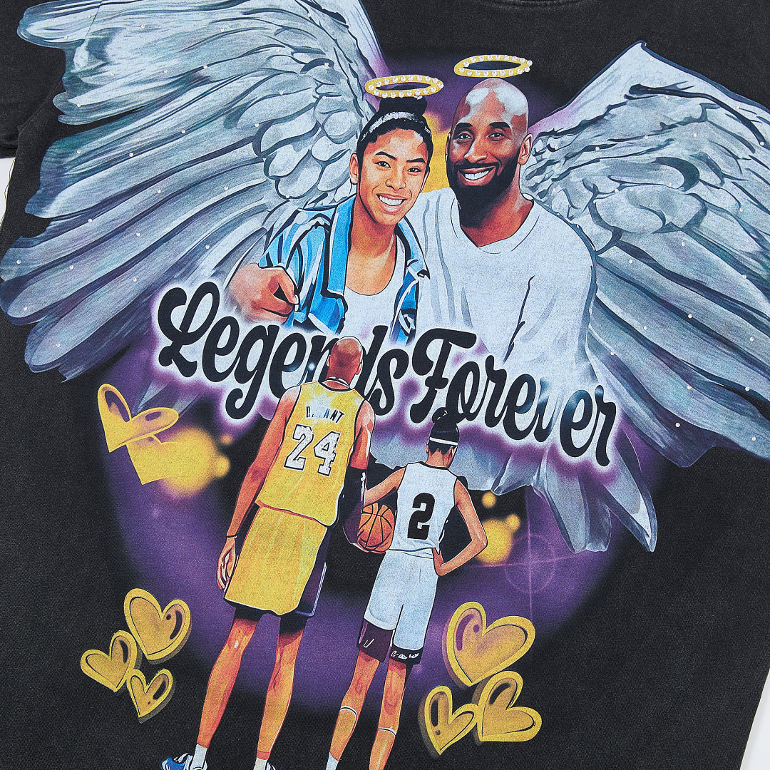 Black Vintage 24 Angel Portrait Graphic Oversized T‑Shirt