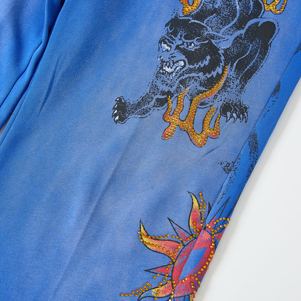 Vintage Washed Gothic Letter Dragon Graphic Wide‑Leg Sweatpants