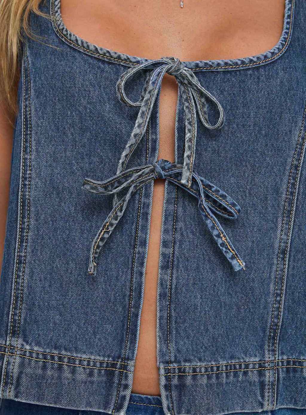 Denim Tie Top Mid Wash