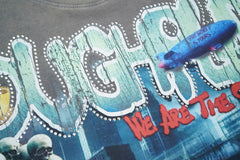 Vintage Washed Grey Skull Slogan Graphic Oversized T‑Shirt
