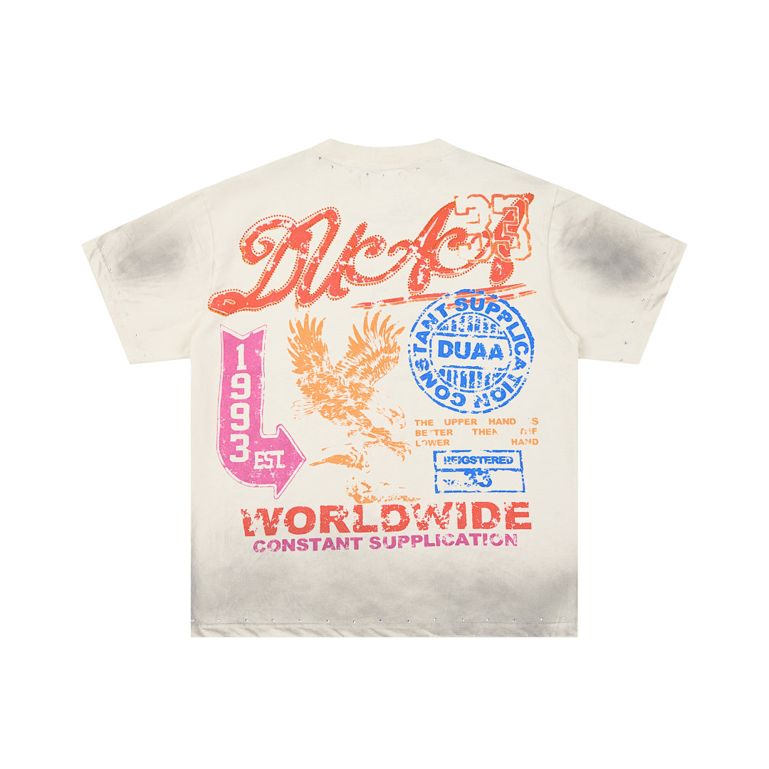 Off‑White Washed Worldwide Stamp DUAA Graphic Oversized T‑Shirt